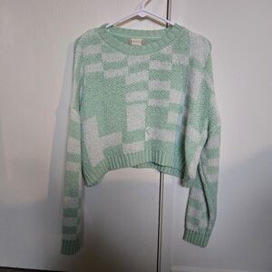 Altar'd State Mint Green and White Crop Sweater L DAMAGE